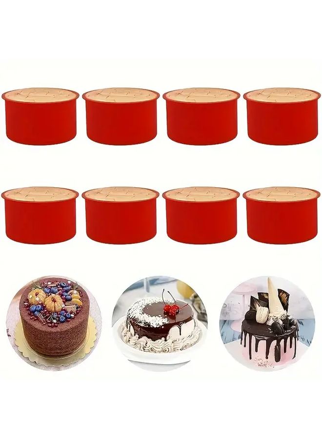 Red Silicone Baking Molds Set Of 8 4 Inch Non Stick Reusable Cake Dessert Pans - Image 1